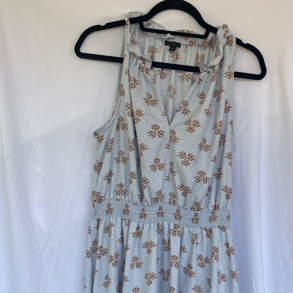 Ann Taylor Factory Dress Pastel Light Blue Floral Ruffles Flowey Sleeveless Sz L